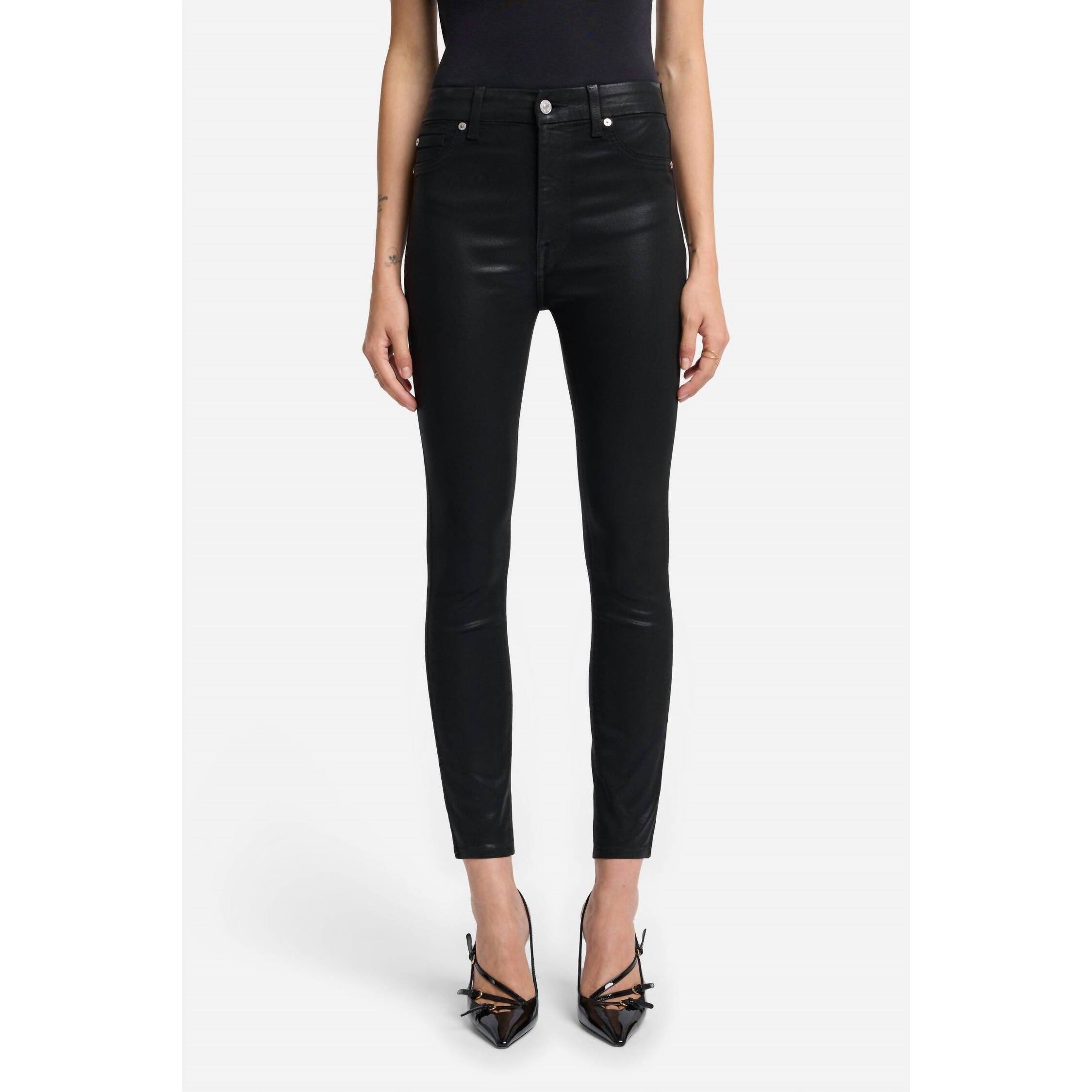 New 7 For All Mankind High Waist Ankle Skinny Jean In Coated Black
